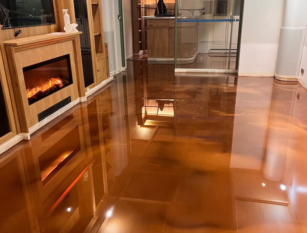 Sol-en-resine-epoxy-effet-marbre-bronze-FRENCHEPOXY Sol en résine epoxy bronze